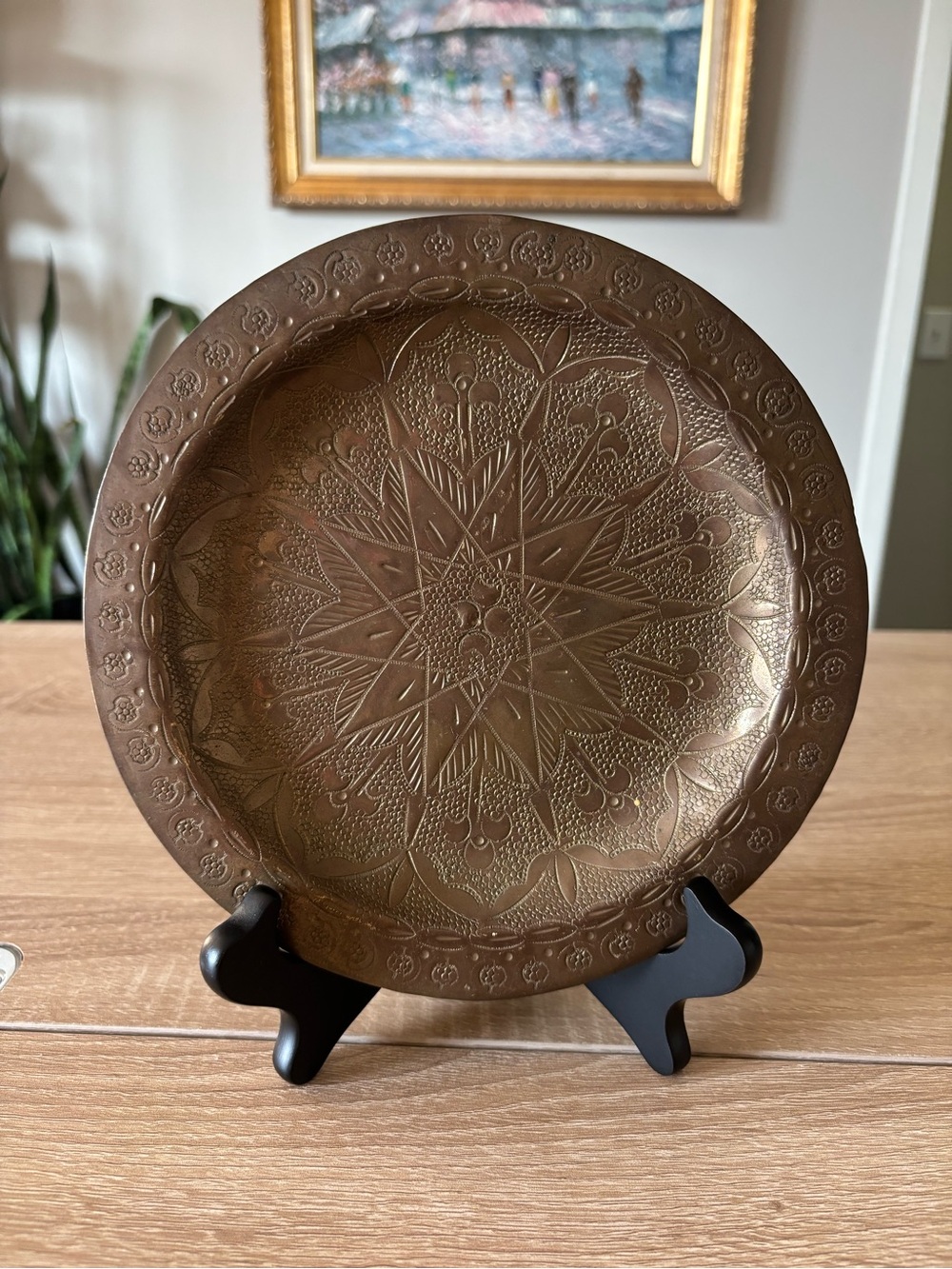 Vintage Etched Solid Copper Decorative 8in Plate - Wall Decor